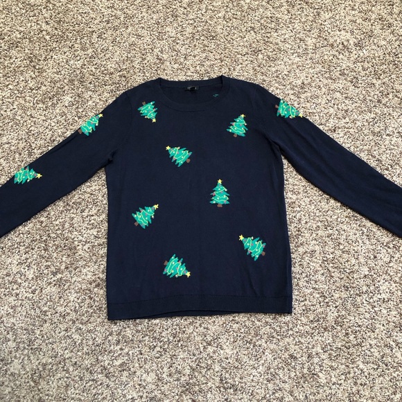Talbots Festive Navy Sweater with Christmas Trees - Picture 2 of 6
